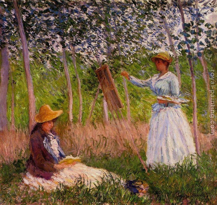 Claude Oscar Monet : Suzanne Reading and Blanche Painting by the Marsh at Giverny
